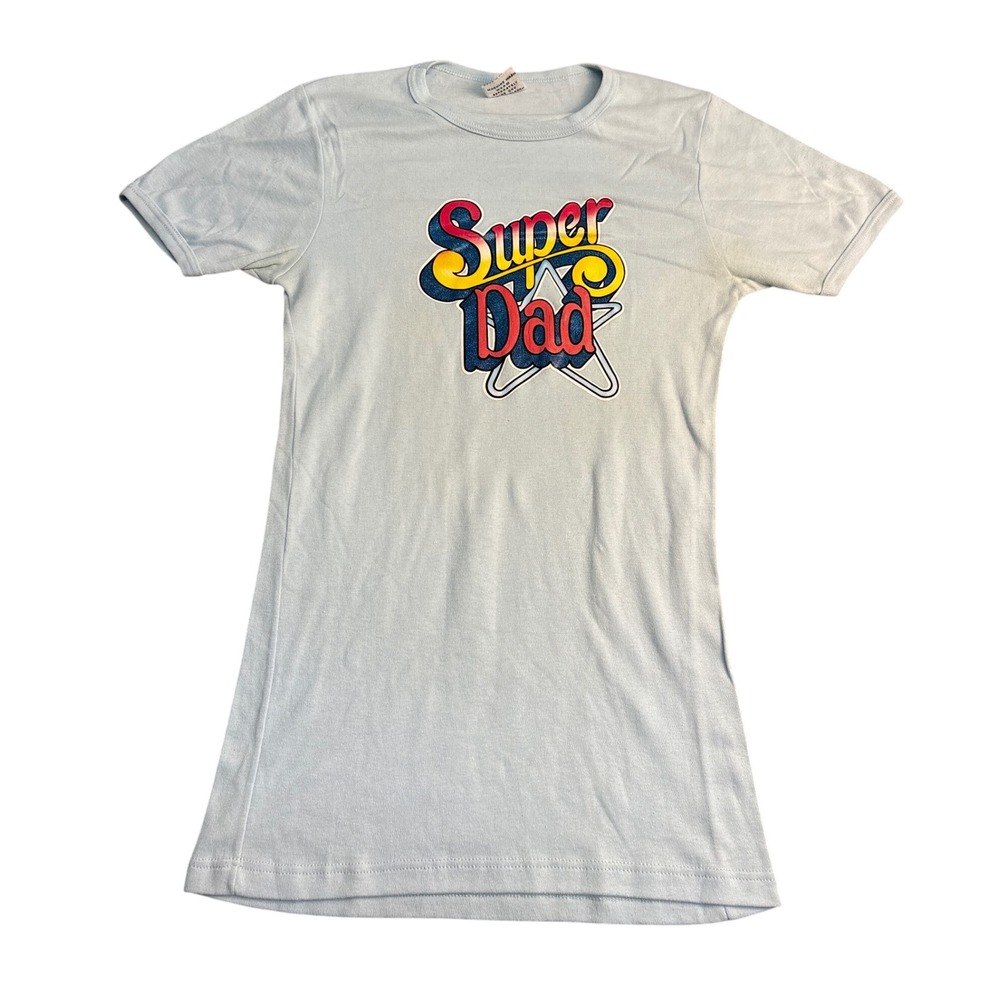 Vintage TNT Super Dad Graphic T-Shirt Mens Medium Blue Cotton Rayon Blend Retro